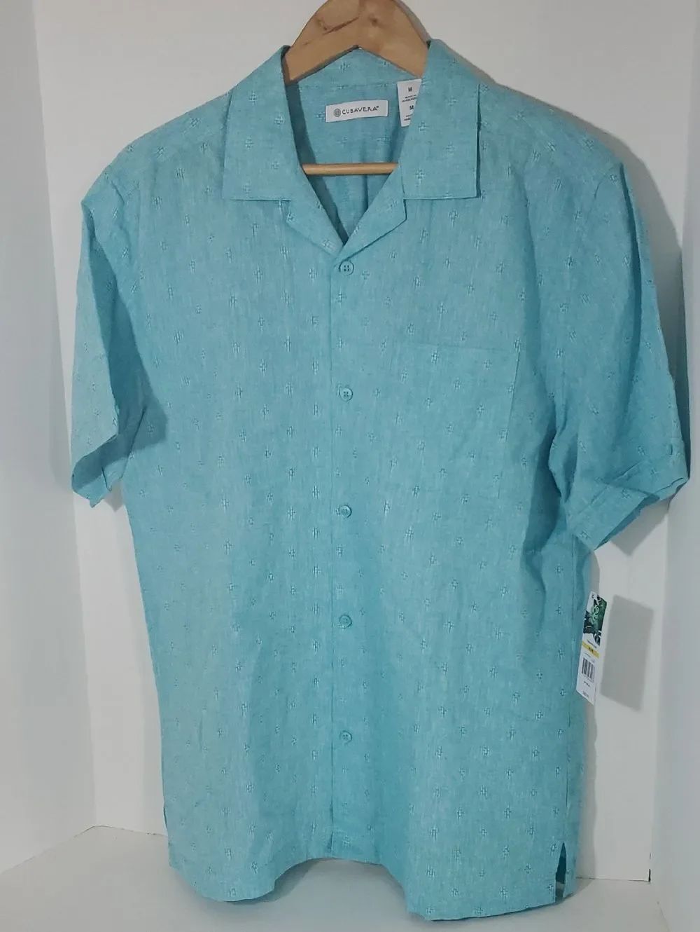 Cubavera Men's Short-Sleeve Button-Down Shirt Teal Medium NWT